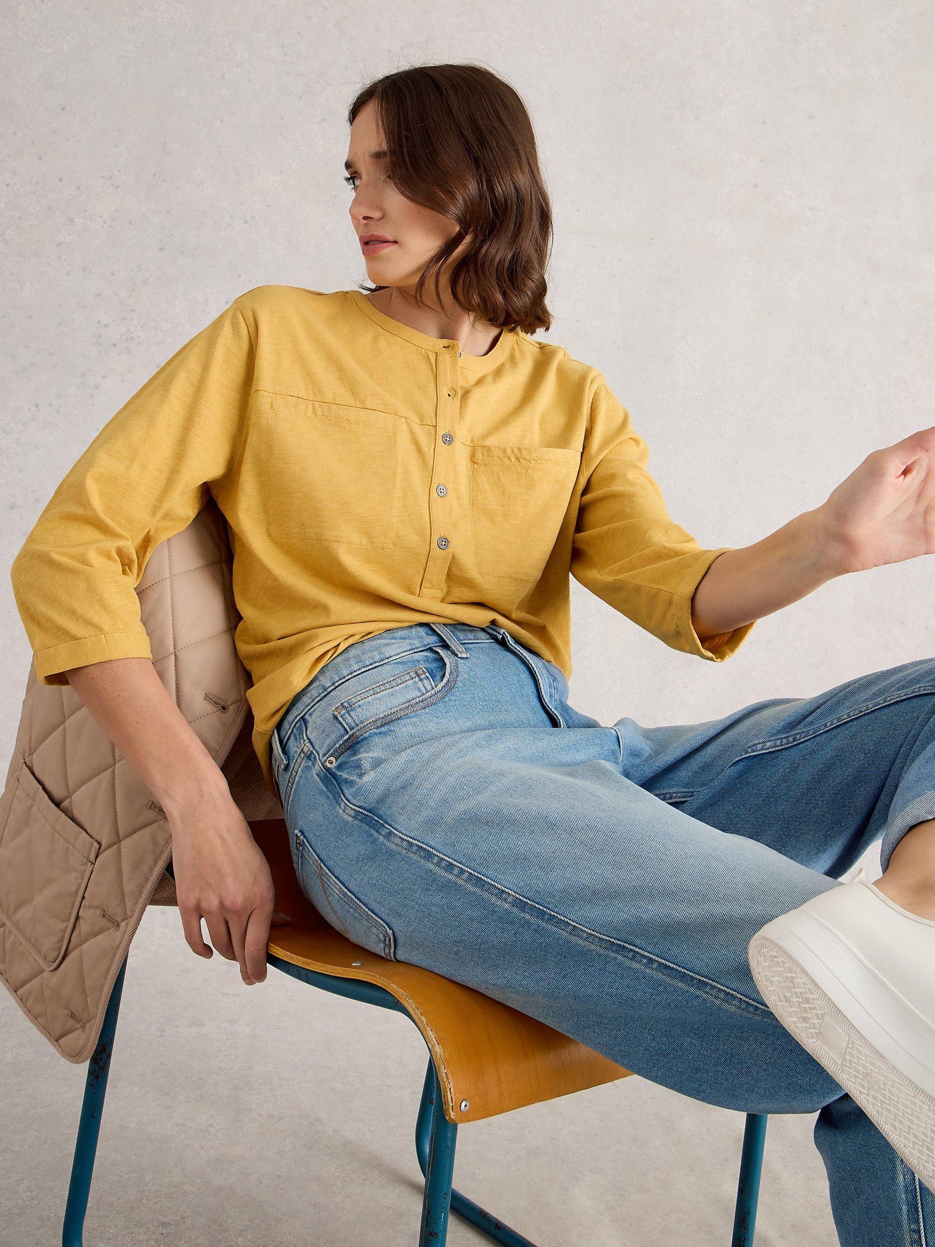 Product image 4 of 6, which shows White Stuff Beth Button Jersey Shirt, Mid Yellow, 10