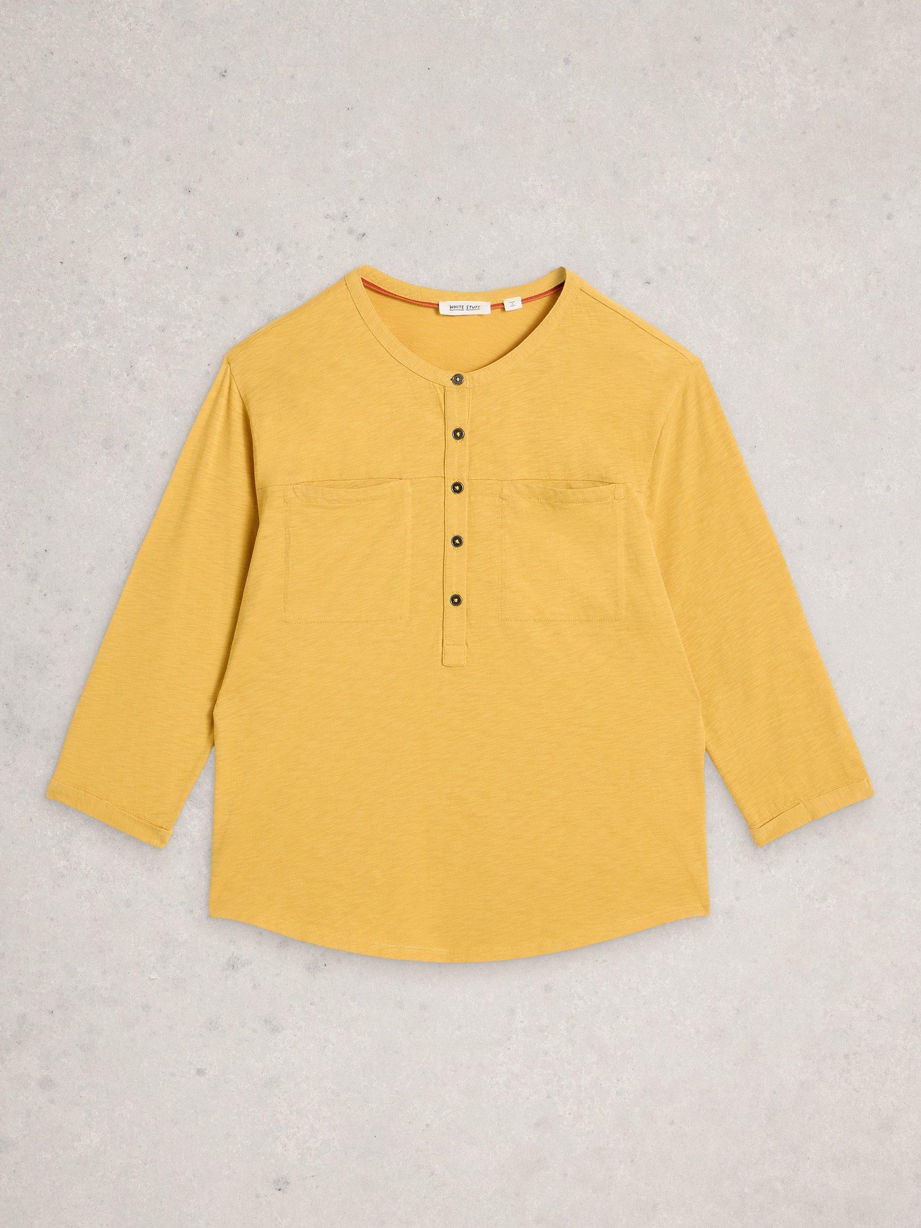 Product image 5 of 6, which shows White Stuff Beth Button Jersey Shirt, Mid Yellow, 10