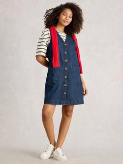 White Stuff Rose Denim Pinafore Mini Dress, Blue, Blue