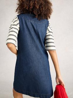White Stuff Rose Denim Pinafore Mini Dress, Blue - view 2, Blue