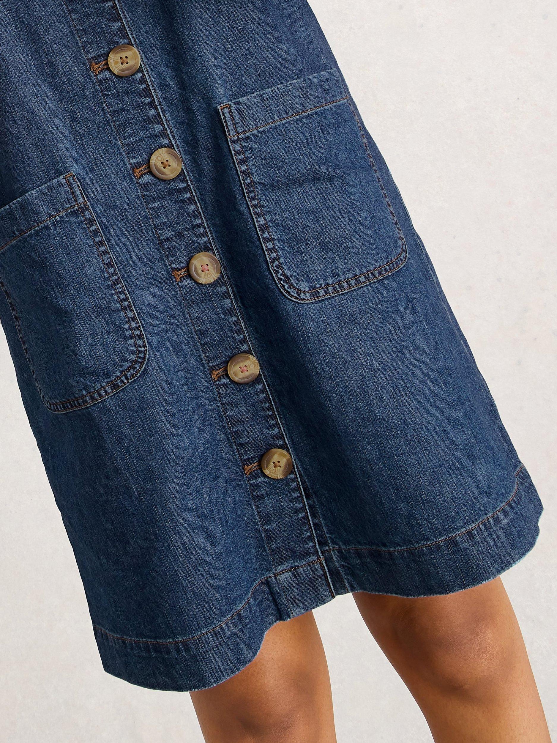 Product image 3 of 6, which shows White Stuff Rose Denim Pinafore Mini Dress, Blue, 16