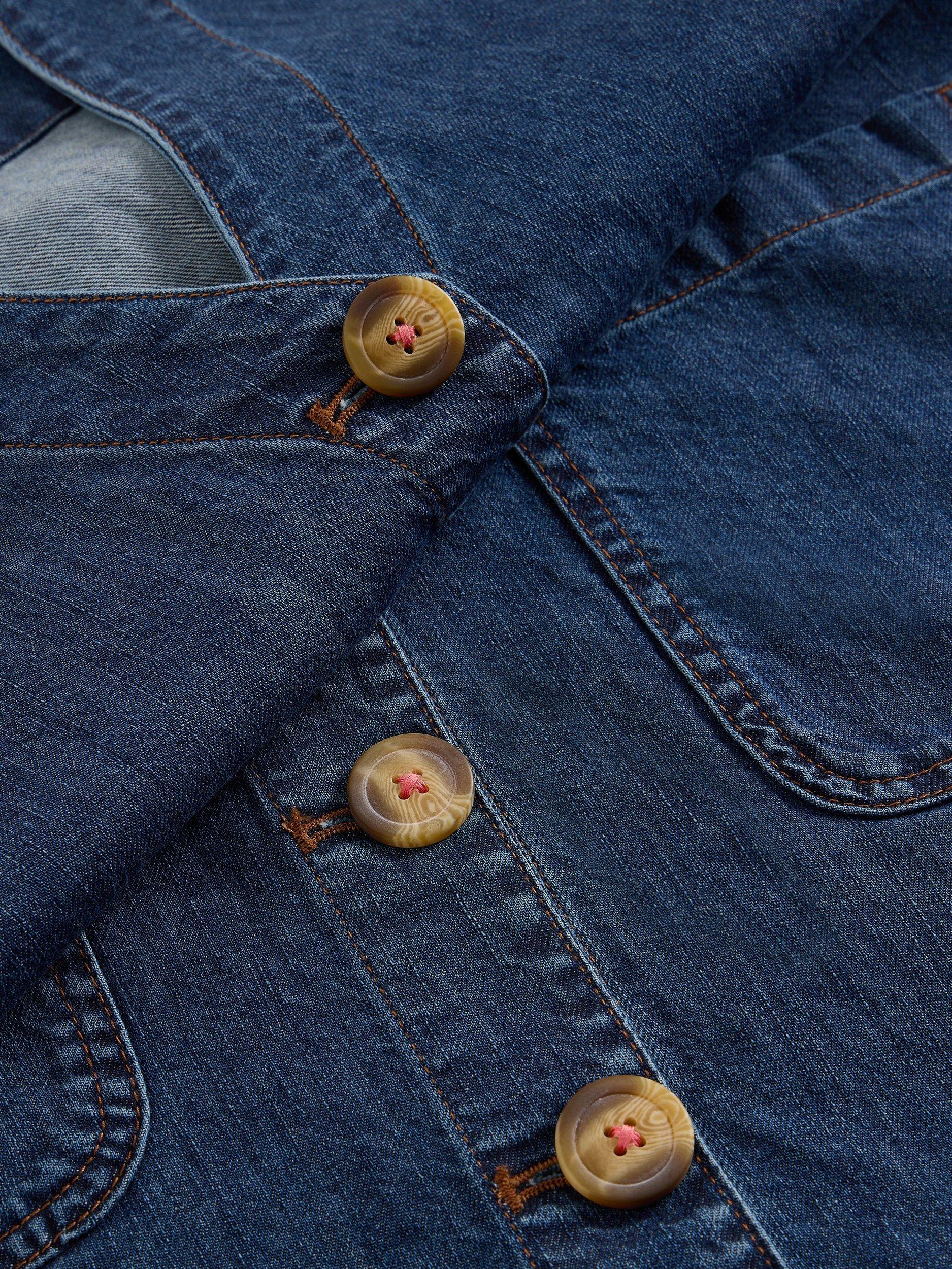 Product image 6 of 6, which shows White Stuff Rose Denim Pinafore Mini Dress, Blue, 16