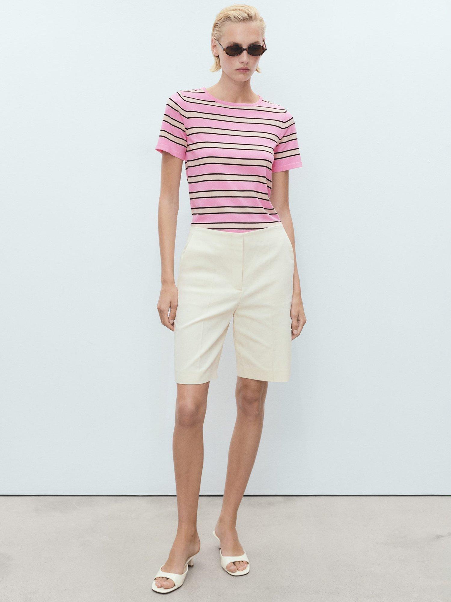 Product image 2 of 8, which shows Mango Bobolo Fine Knit Combined Stripe Sweater, Lt-pastel Pink, L