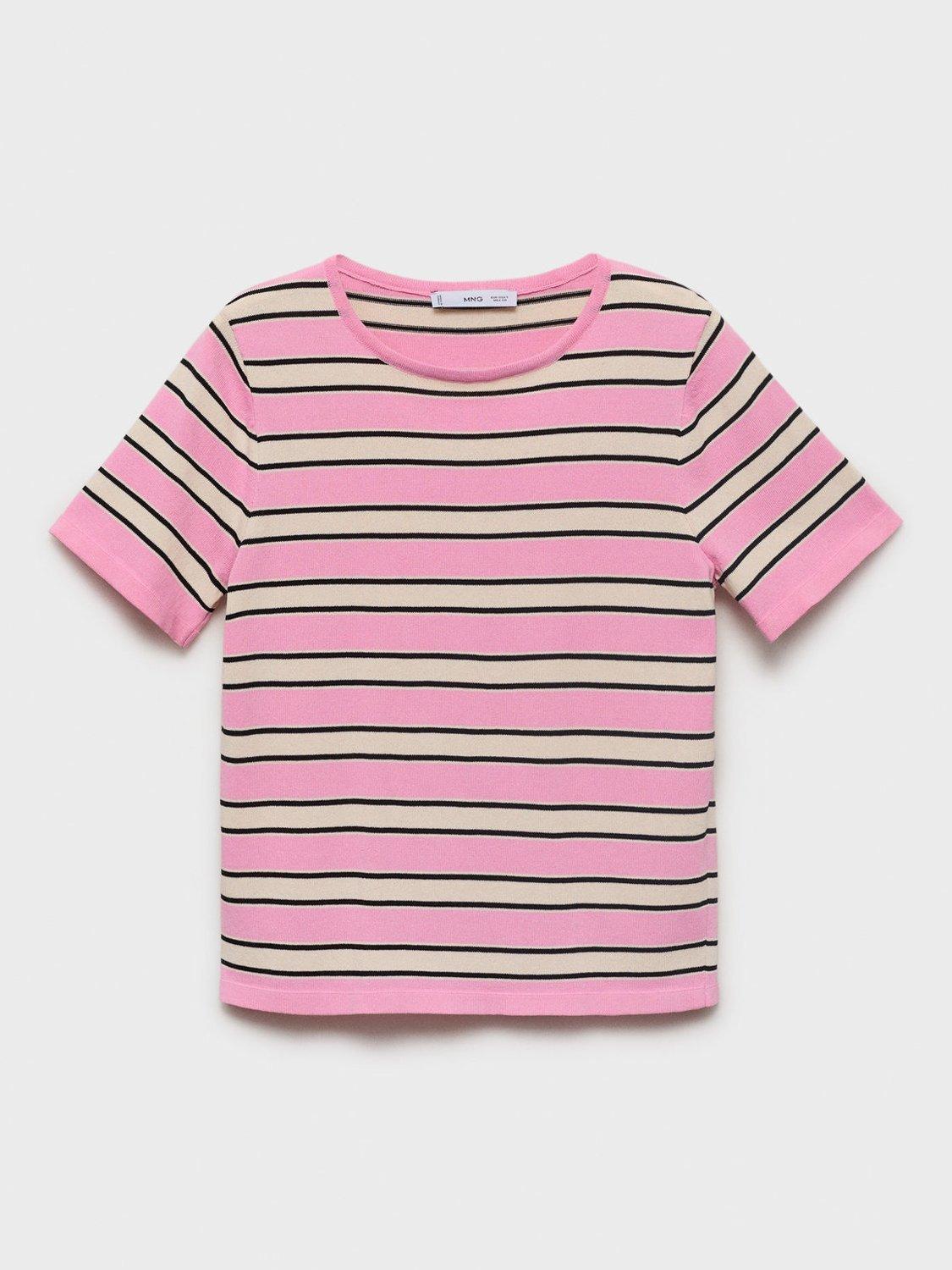 Product image 3 of 8, which shows Mango Bobolo Fine Knit Combined Stripe Sweater, Lt-pastel Pink, L