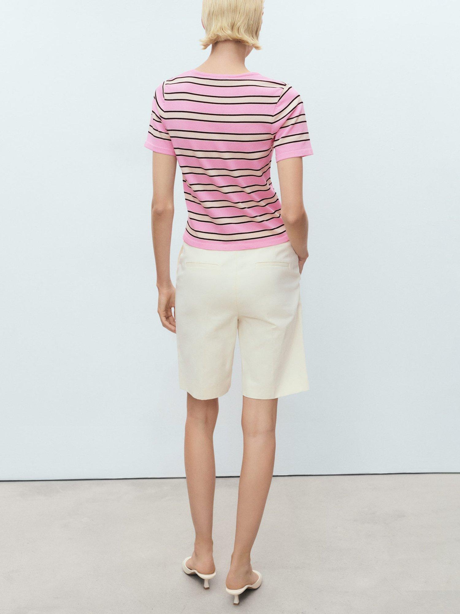 Product image 4 of 8, which shows Mango Bobolo Fine Knit Combined Stripe Sweater, Lt-pastel Pink, L