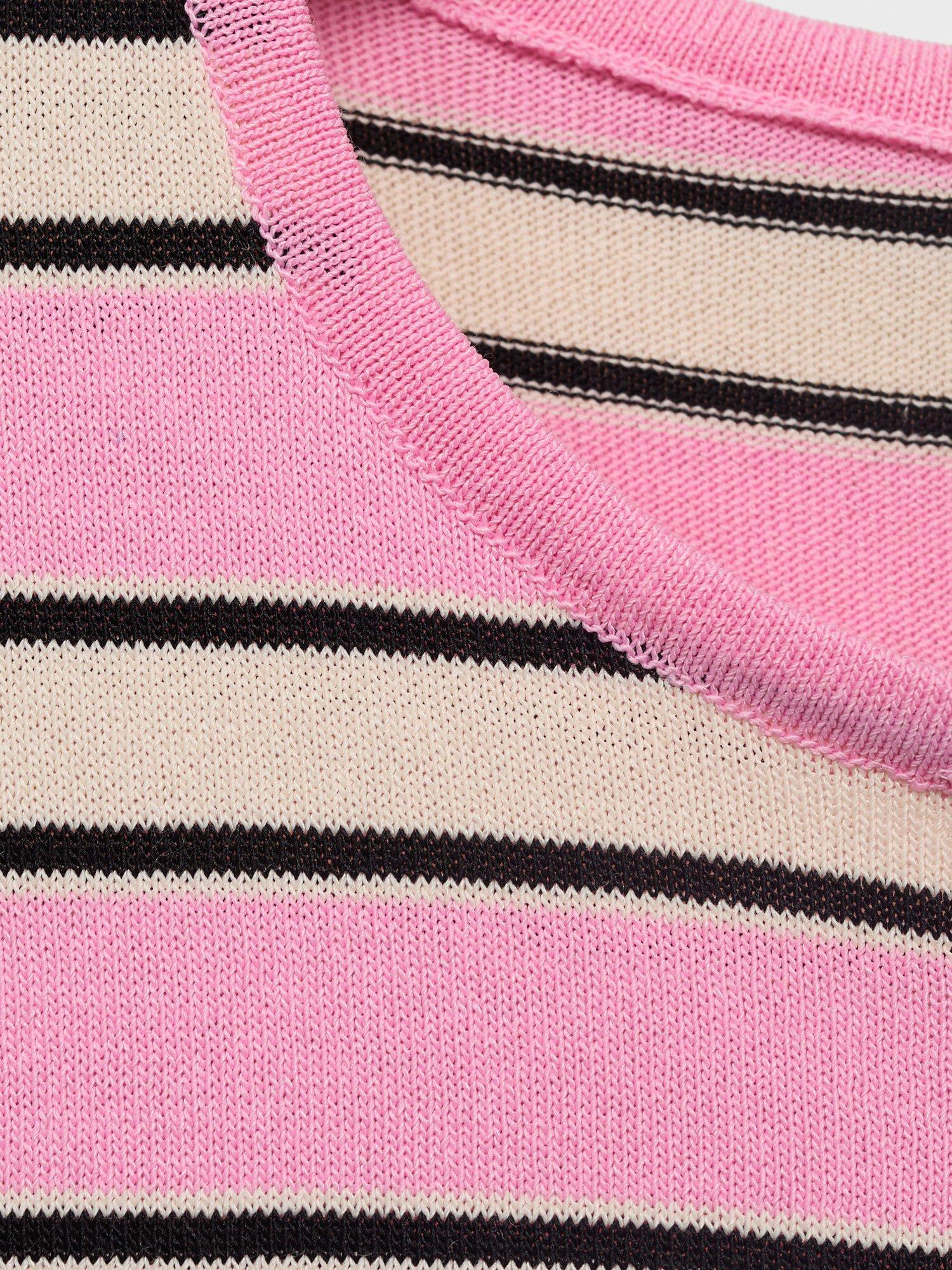 Product image 8 of 8, which shows Mango Bobolo Fine Knit Combined Stripe Sweater, Lt-pastel Pink, L