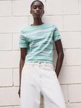 Mango Yute Stripe Fine Knit Short Sleeve Jumper, Green