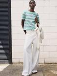 Mango Yute Stripe Fine Knit Short Sleeve Jumper, Green