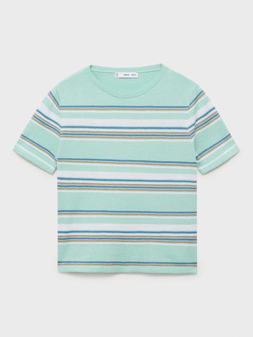 Product image 3 of 7, which shows Mango Yute Stripe Fine Knit Short Sleeve Jumper, Green, L