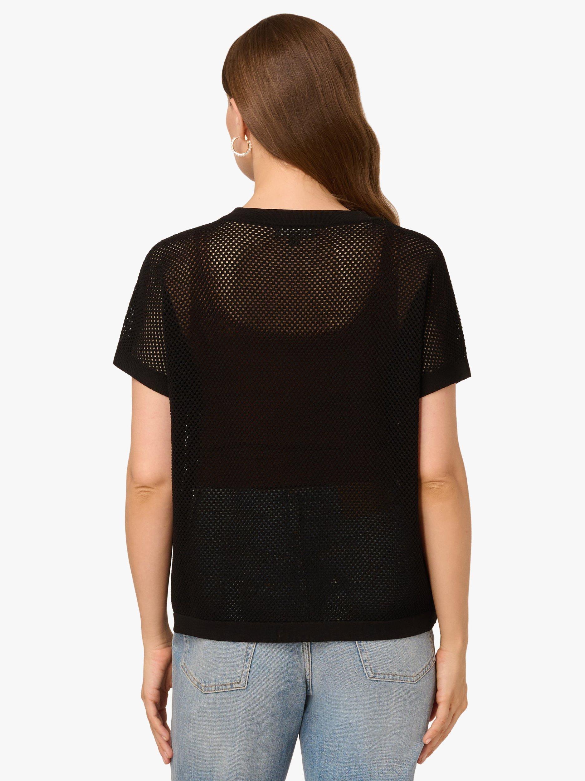 Product image 2 of 7, which shows Adrianna Papell Mesh Stitch Short Sleeve Jumper, Black, L