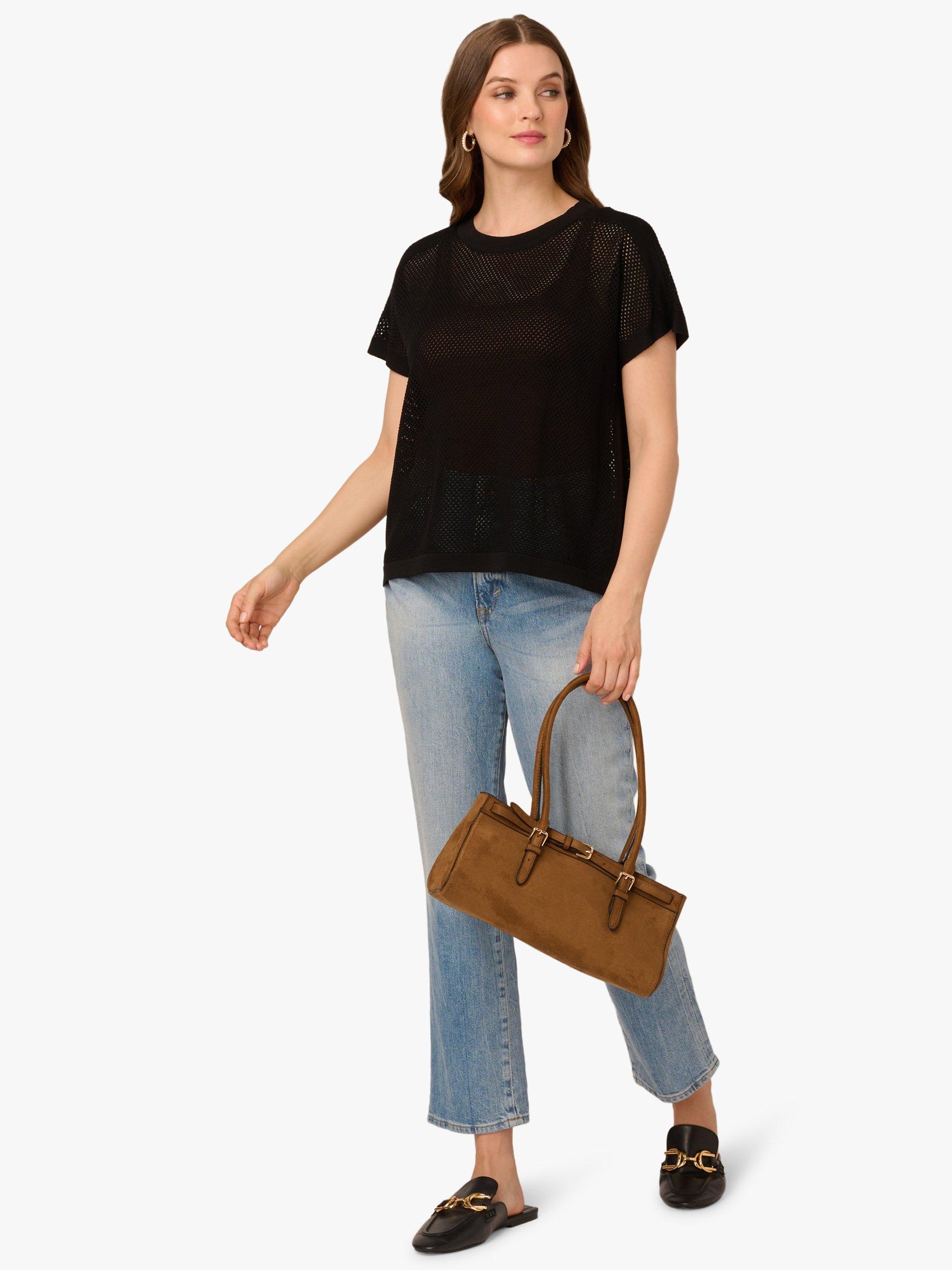 Product image 4 of 7, which shows Adrianna Papell Mesh Stitch Short Sleeve Jumper, Black, L