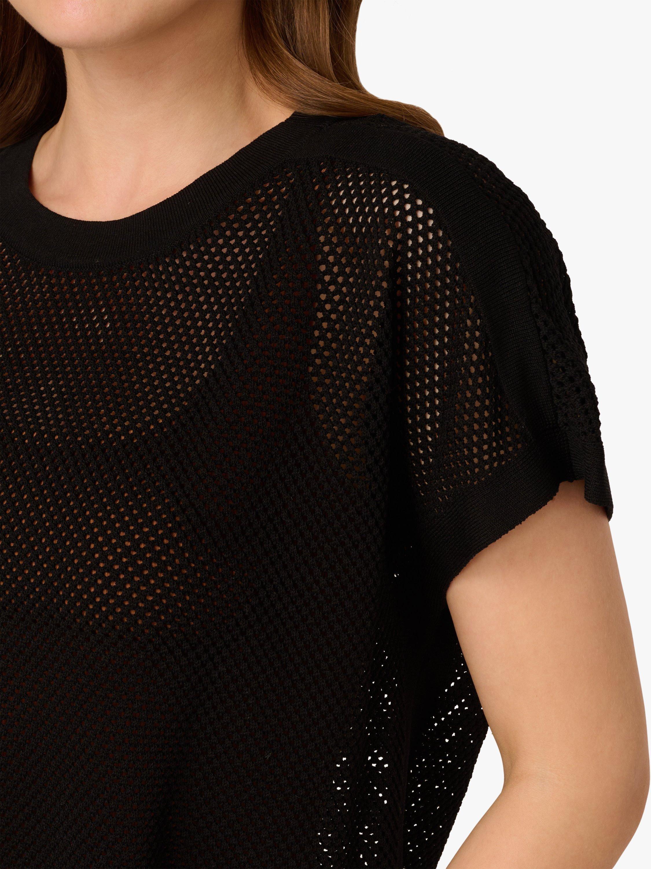 Product image 6 of 7, which shows Adrianna Papell Mesh Stitch Short Sleeve Jumper, Black, L