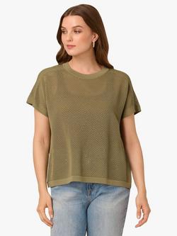 Adrianna Papell Mesh Stitch Short Sleeve Jumper, Oil Green