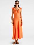 Forever New Lenny Godet Linen Blend Midi Dress, Orange Fire