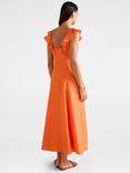Forever New Lenny Godet Linen Blend Midi Dress, Orange Fire