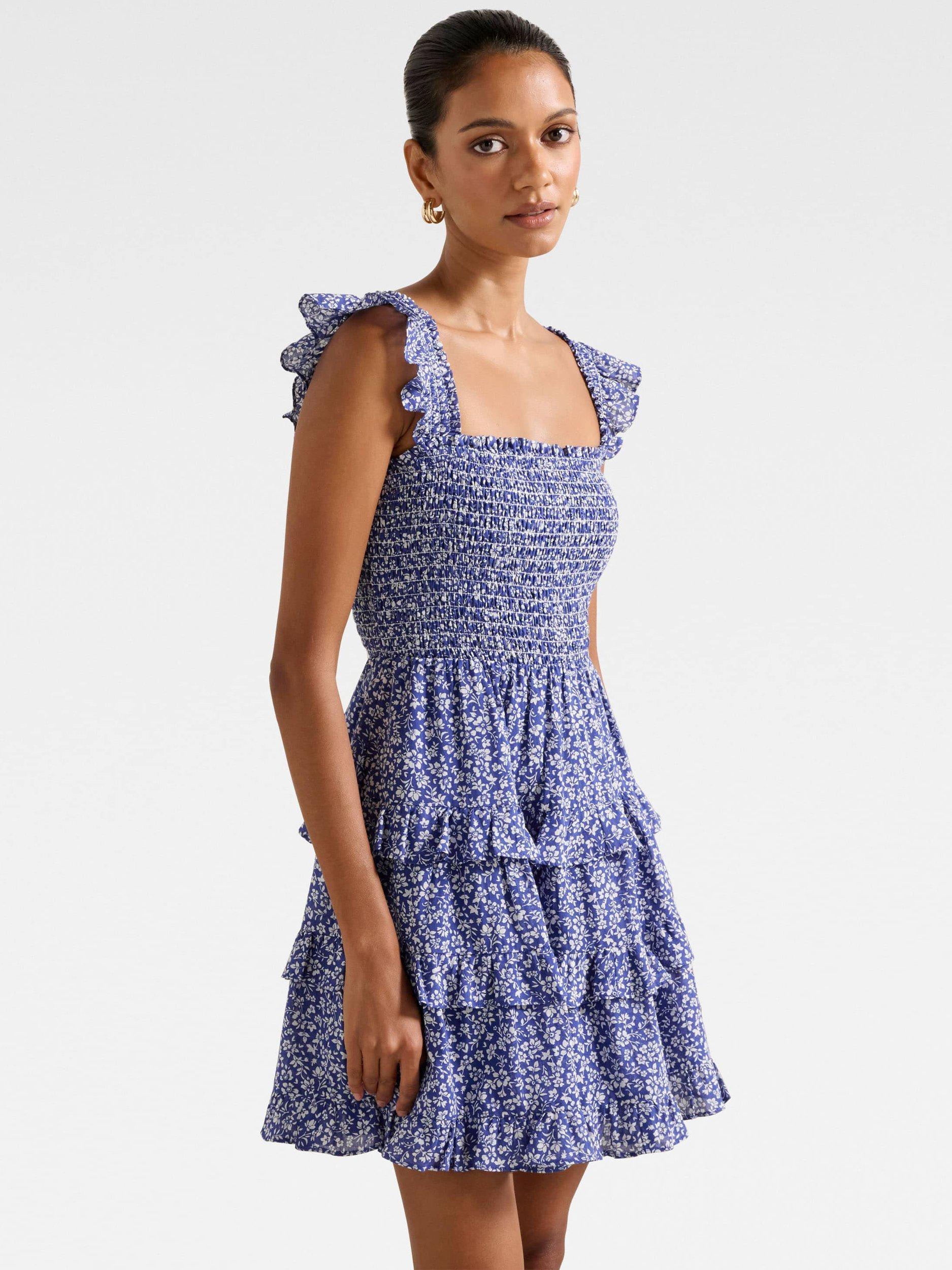 Product image 3 of 5, which shows Forever New Petite Odette Floral Mini Dress, Navy, 4