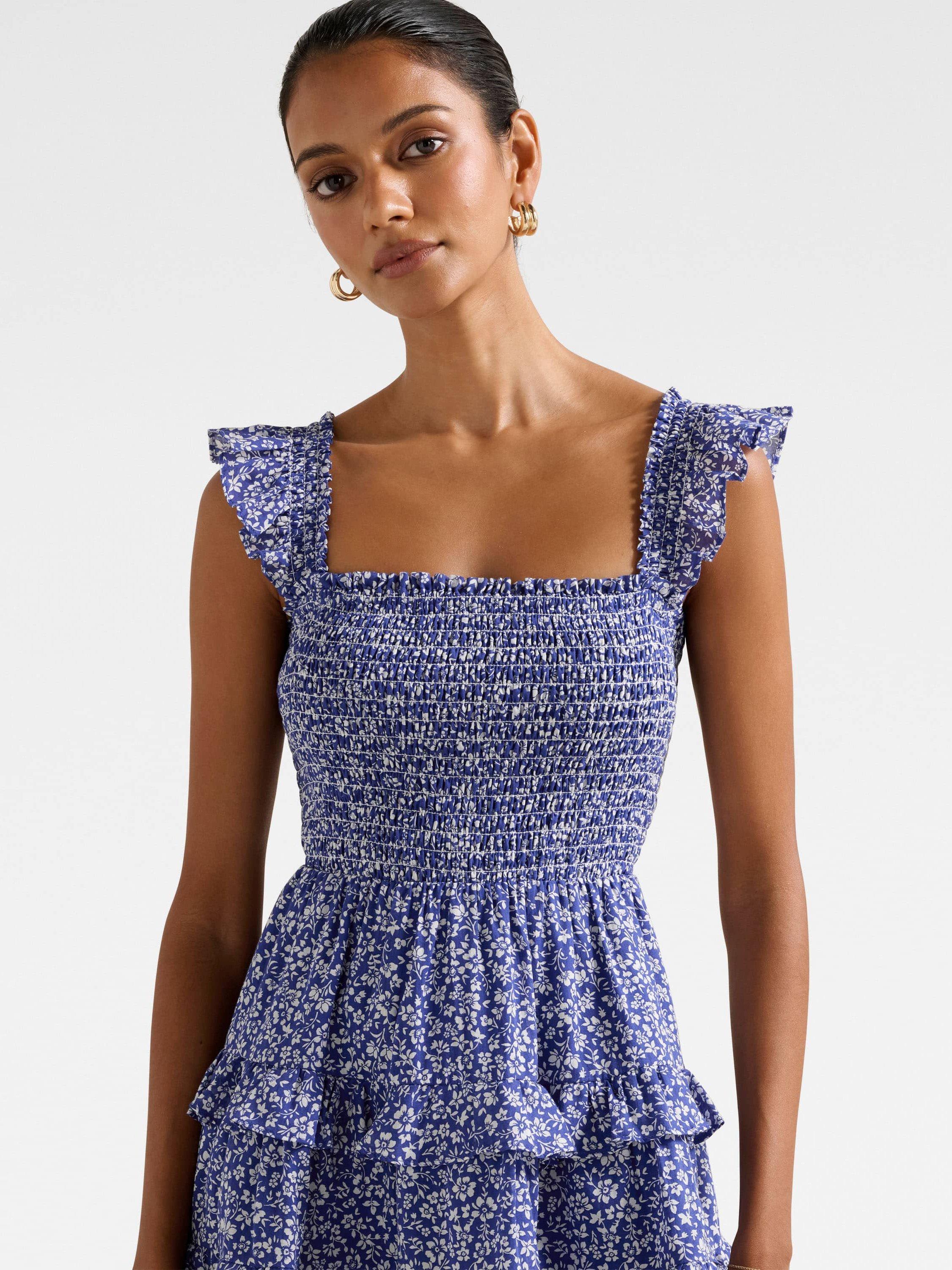 Product image 4 of 5, which shows Forever New Petite Odette Floral Mini Dress, Navy, 4
