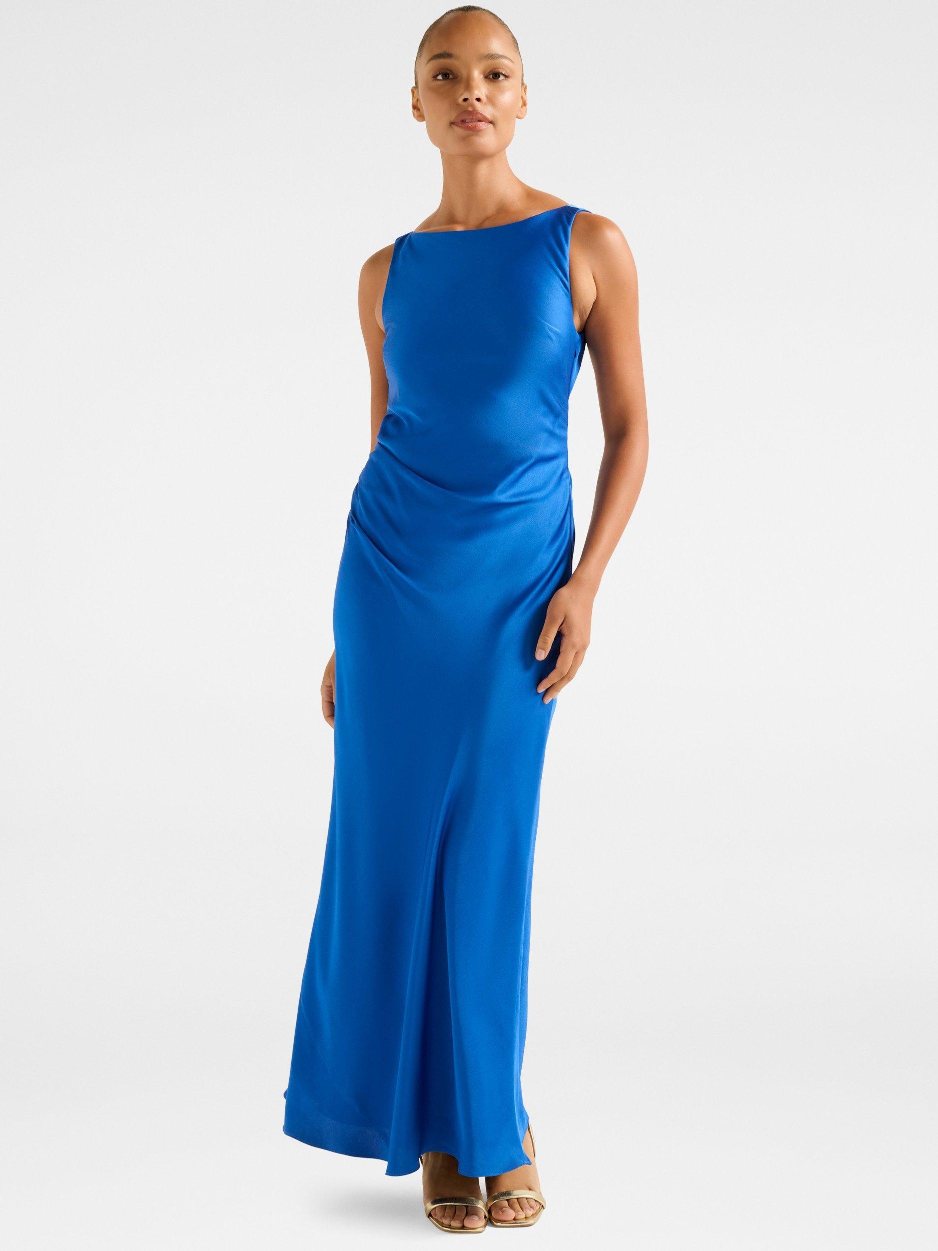 Product image 1 of 5, which shows Forever New Parker Open Back Satin Maxi Dress, Vivid Azure, 4
