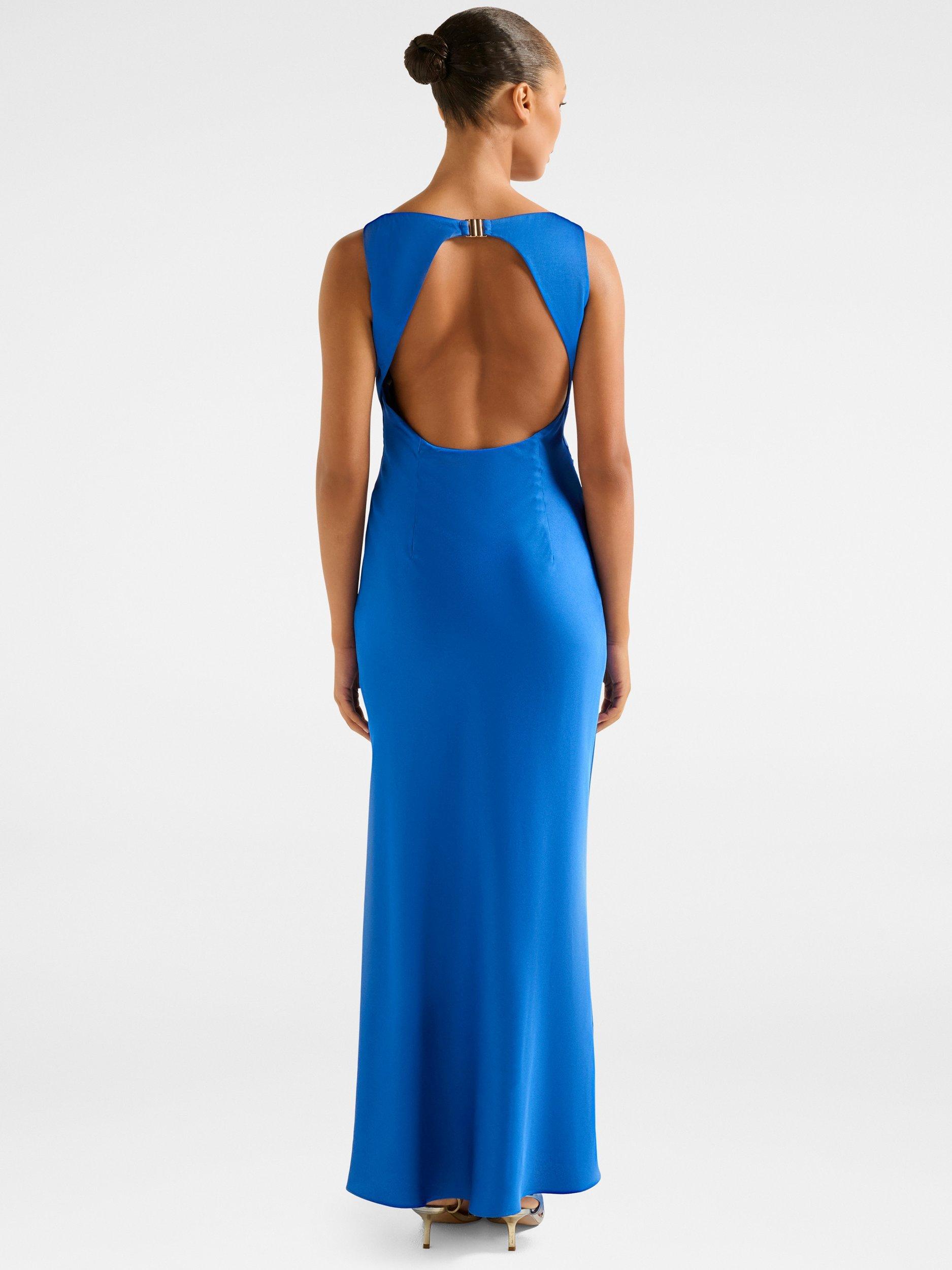 Product image 2 of 5, which shows Forever New Parker Open Back Satin Maxi Dress, Vivid Azure, 4
