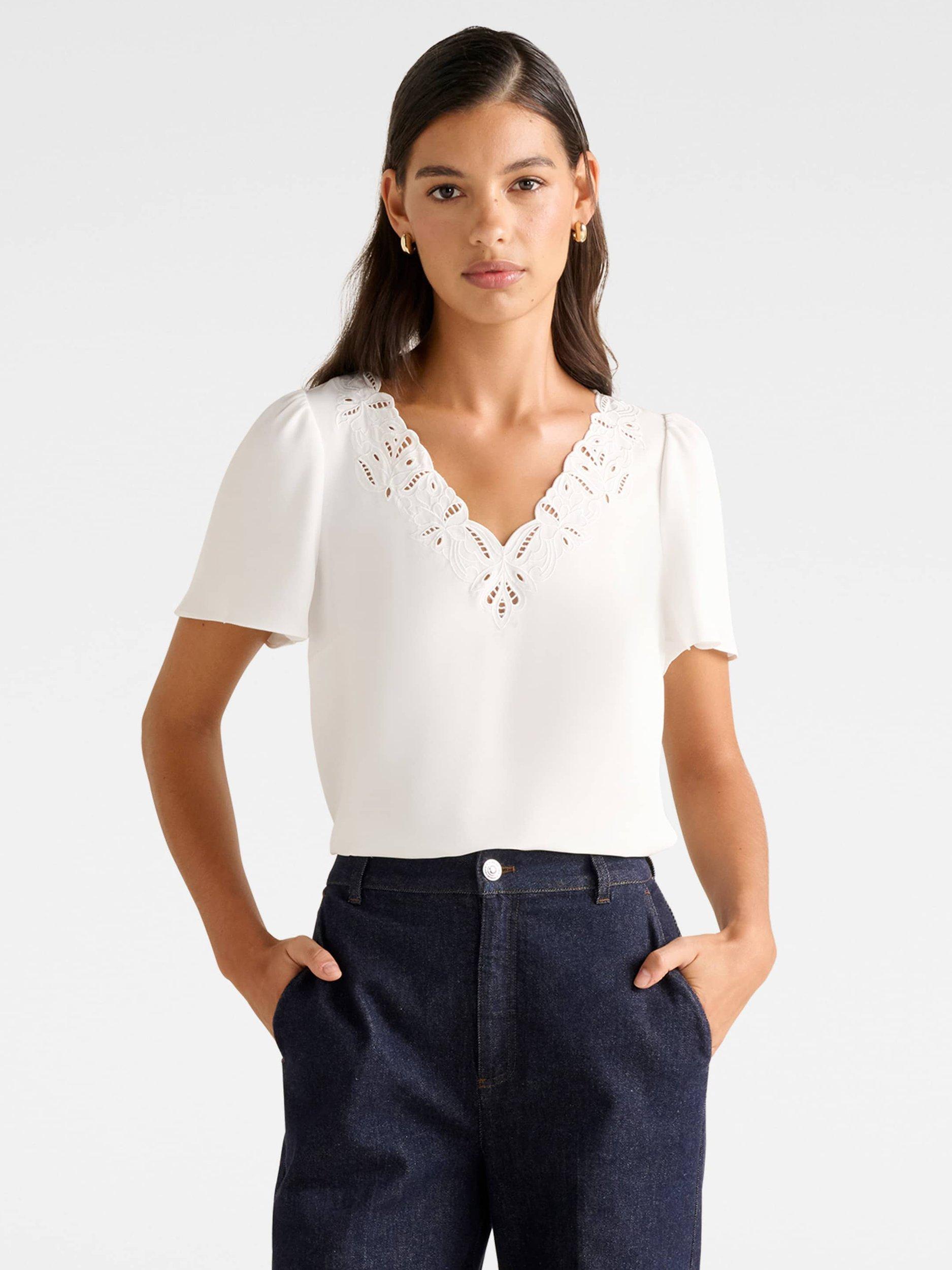 Product image 1 of 5, which shows Forever New Luna Embroidered Detail Blouse, Porcelain, 4