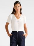 Forever New Luna Embroidered Detail Blouse, Porcelain