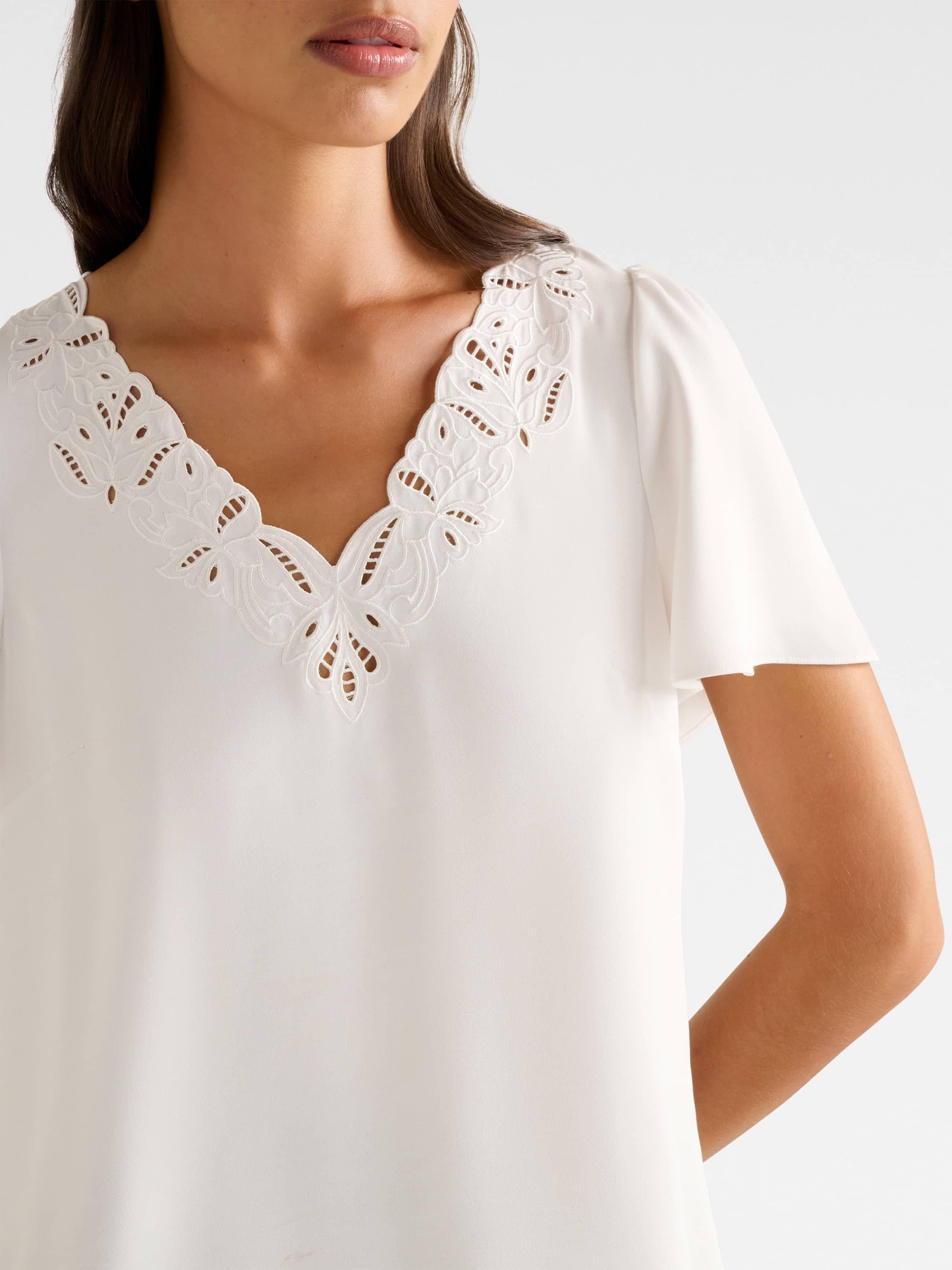 Product image 4 of 5, which shows Forever New Luna Embroidered Detail Blouse, Porcelain, 4