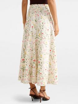 Forever New Louisa Linen Blend Floral Godet Skirt, Cream - view 2, Cream