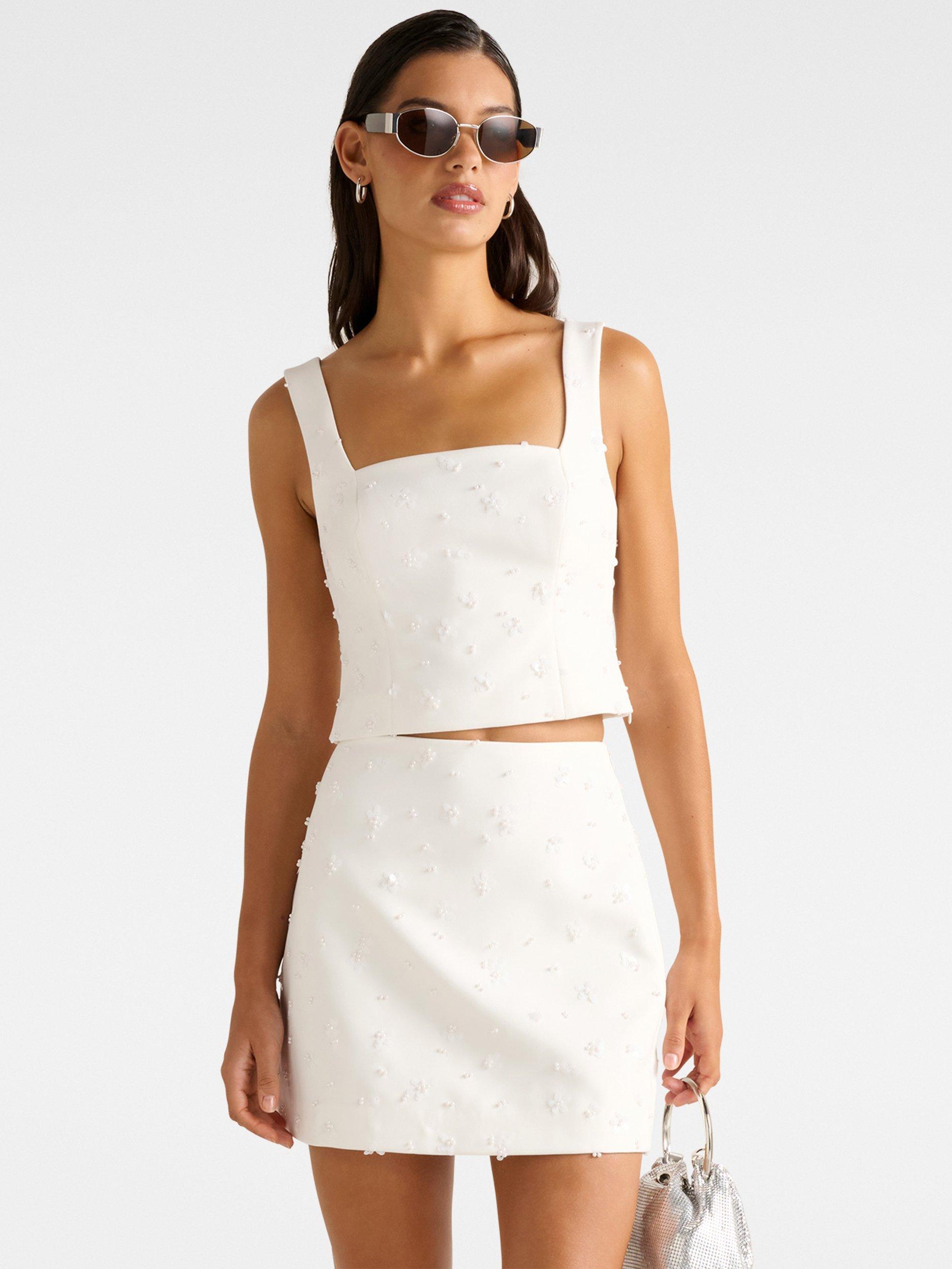 Product image 1 of 5, which shows Forever New Margot Embellished Sleeveless Top, Porcelain, 4