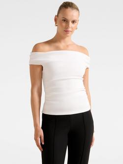 Forever New Somer Crepe Bardot Top, Porcelain, Porcelain