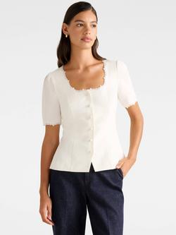 Forever New Thea Lace Trim Tailored Top, Porcelain, Porcelain
