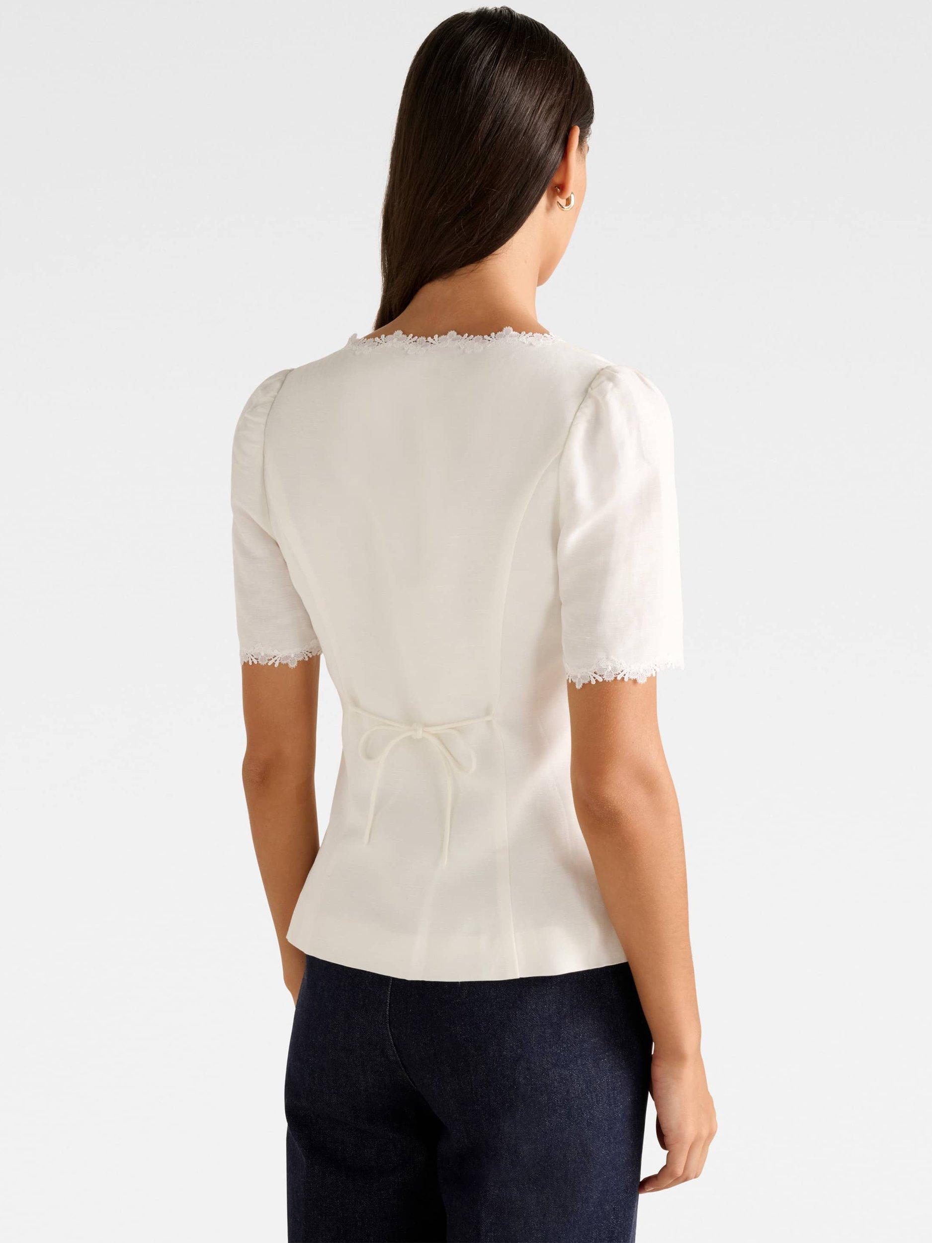 Product image 2 of 5, which shows Forever New Thea Lace Trim Tailored Top, Porcelain, 4