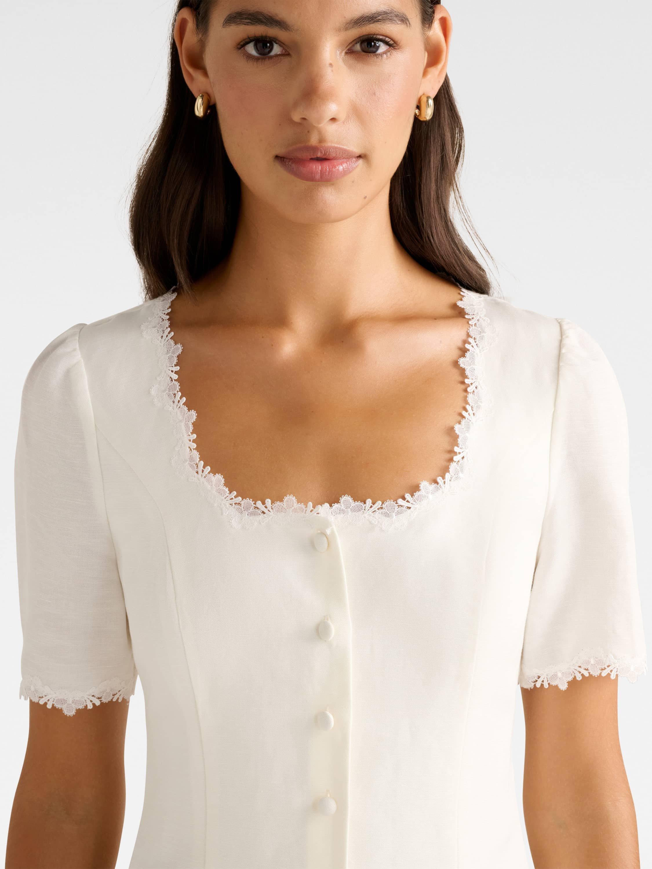 Product image 4 of 5, which shows Forever New Thea Lace Trim Tailored Top, Porcelain, 4