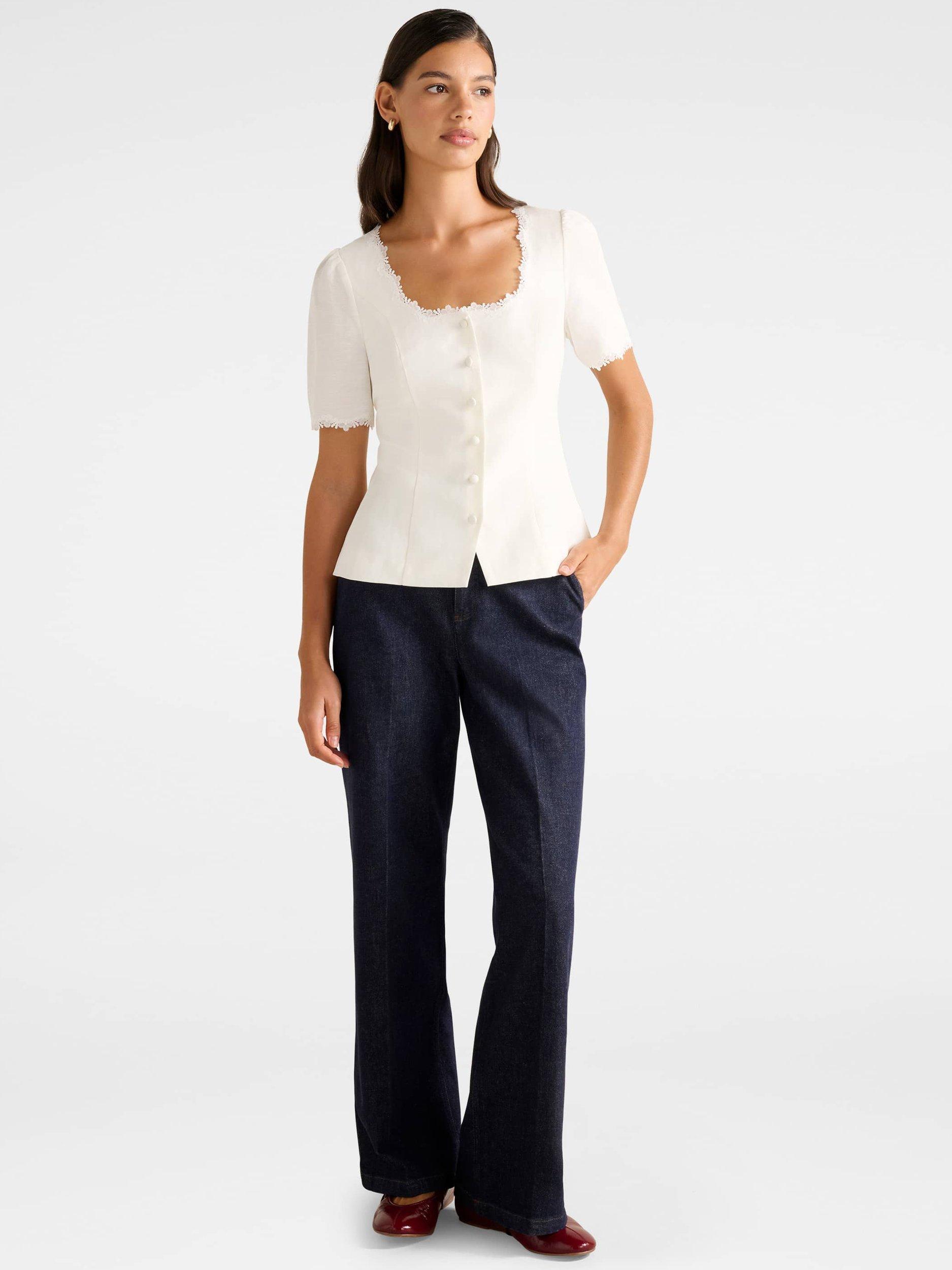 Product image 5 of 5, which shows Forever New Thea Lace Trim Tailored Top, Porcelain, 4
