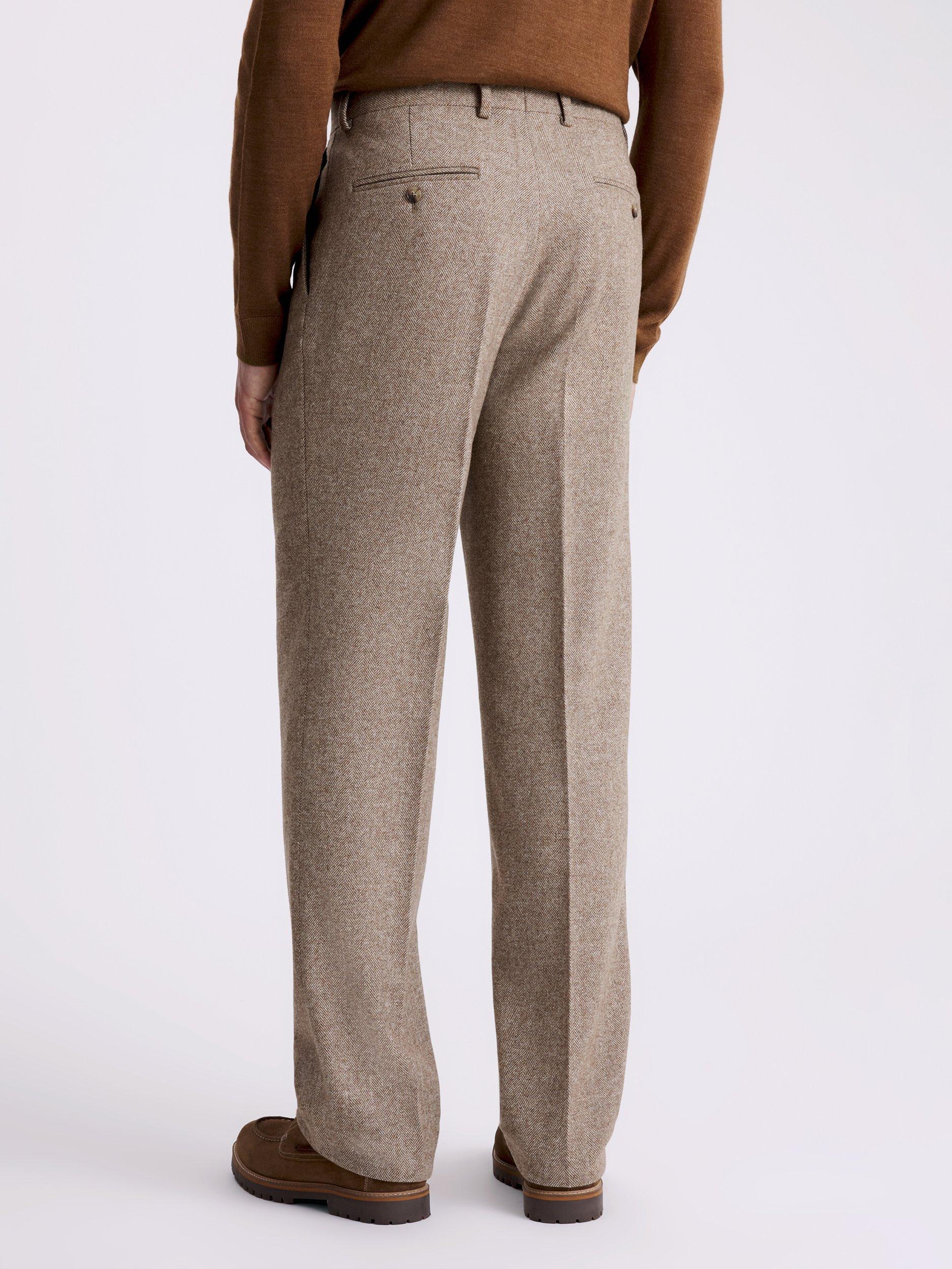 Product image 2 of 3, which shows Moss Relaxed Fit Wool Blend Herringbone Tweed Trousers, Gold, 30S