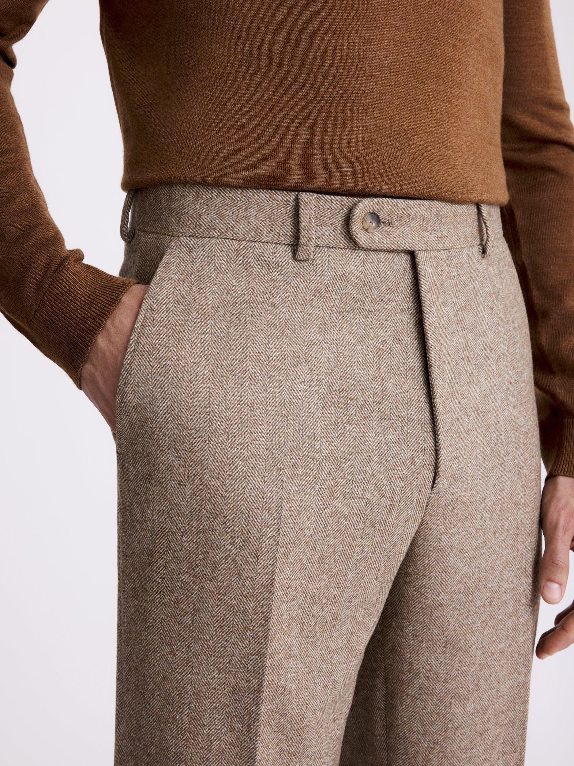 Product image 3 of 3, which shows Moss Relaxed Fit Wool Blend Herringbone Tweed Trousers, Gold, 30S