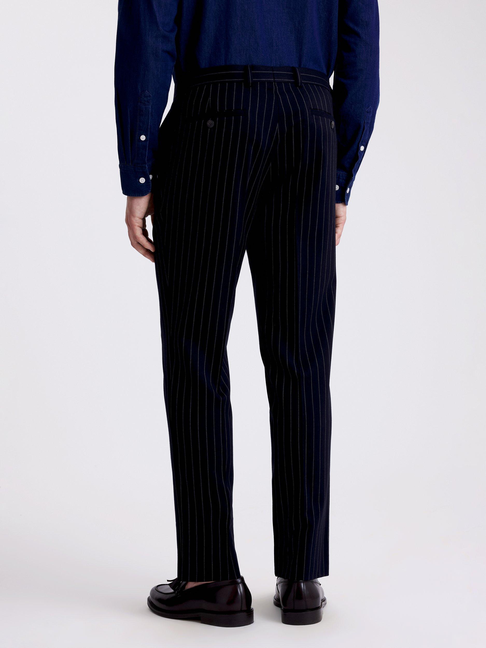 Product image 2 of 3, which shows Moss Slim Fit Stripe Trousers, Navy, 30S