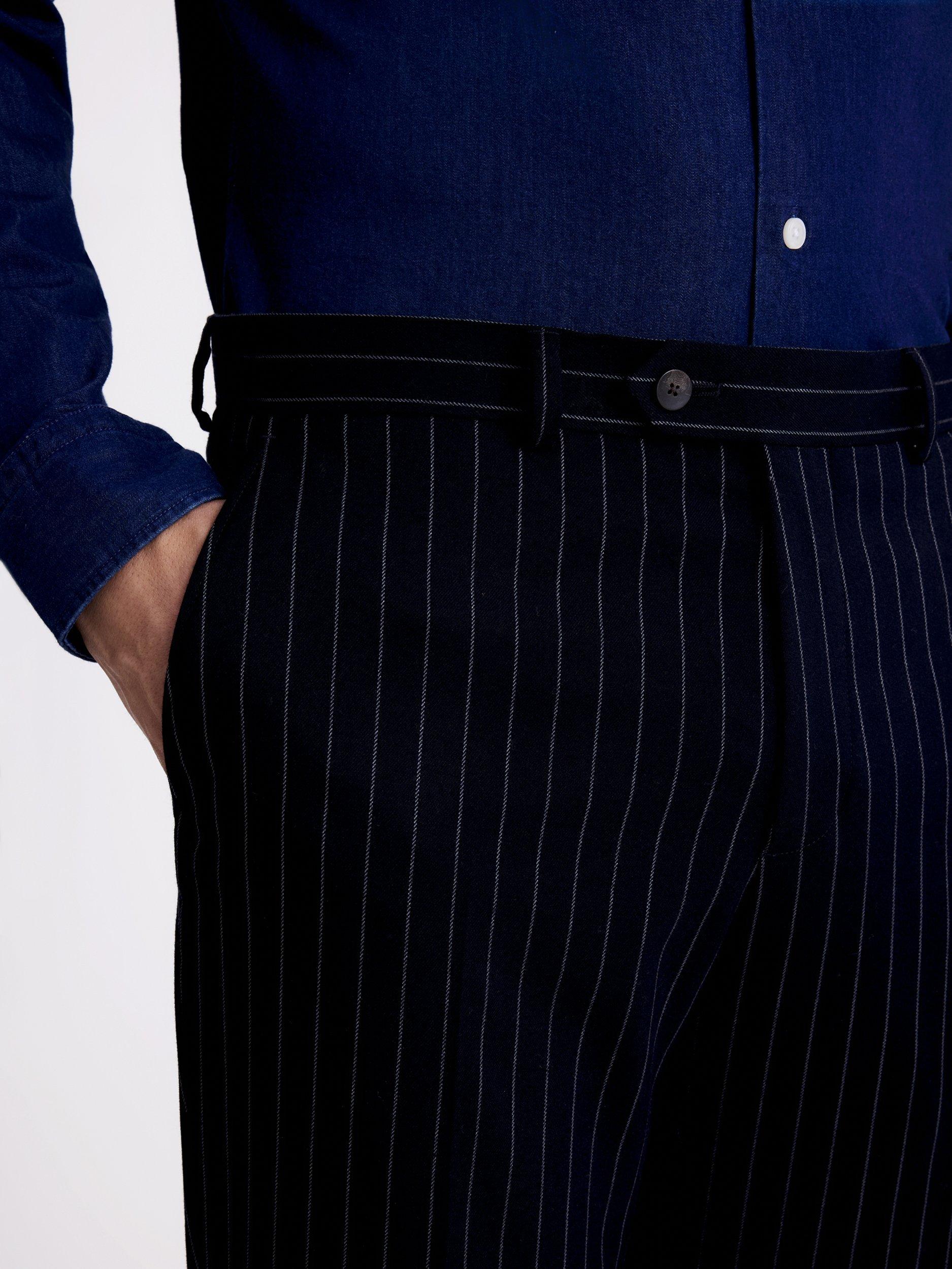 Product image 3 of 3, which shows Moss Slim Fit Stripe Trousers, Navy, 30S