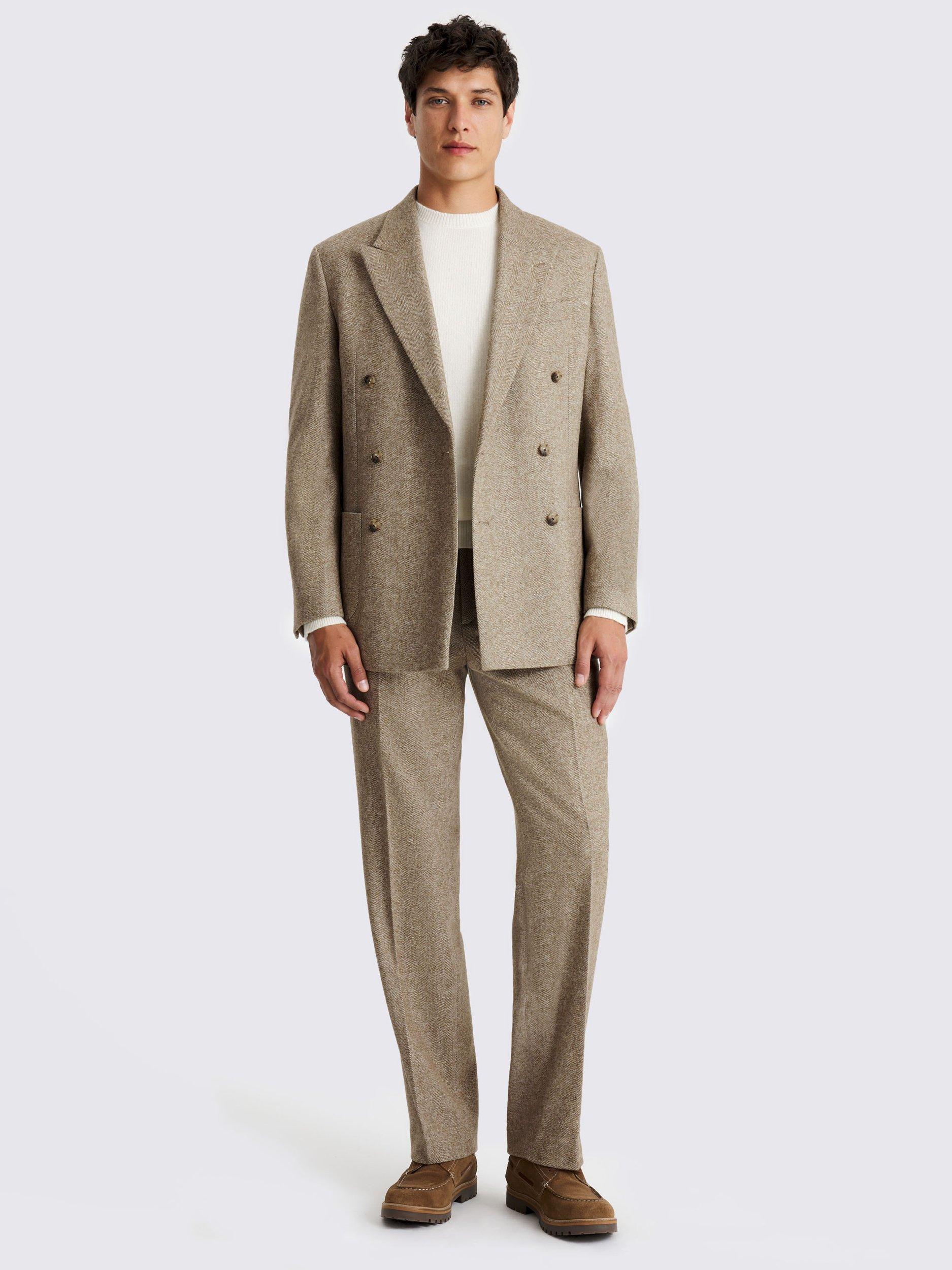 Product image 3 of 5, which shows Moss Relaxed Fit Tweed Herringbone Suit Jacket, Gold, 36S