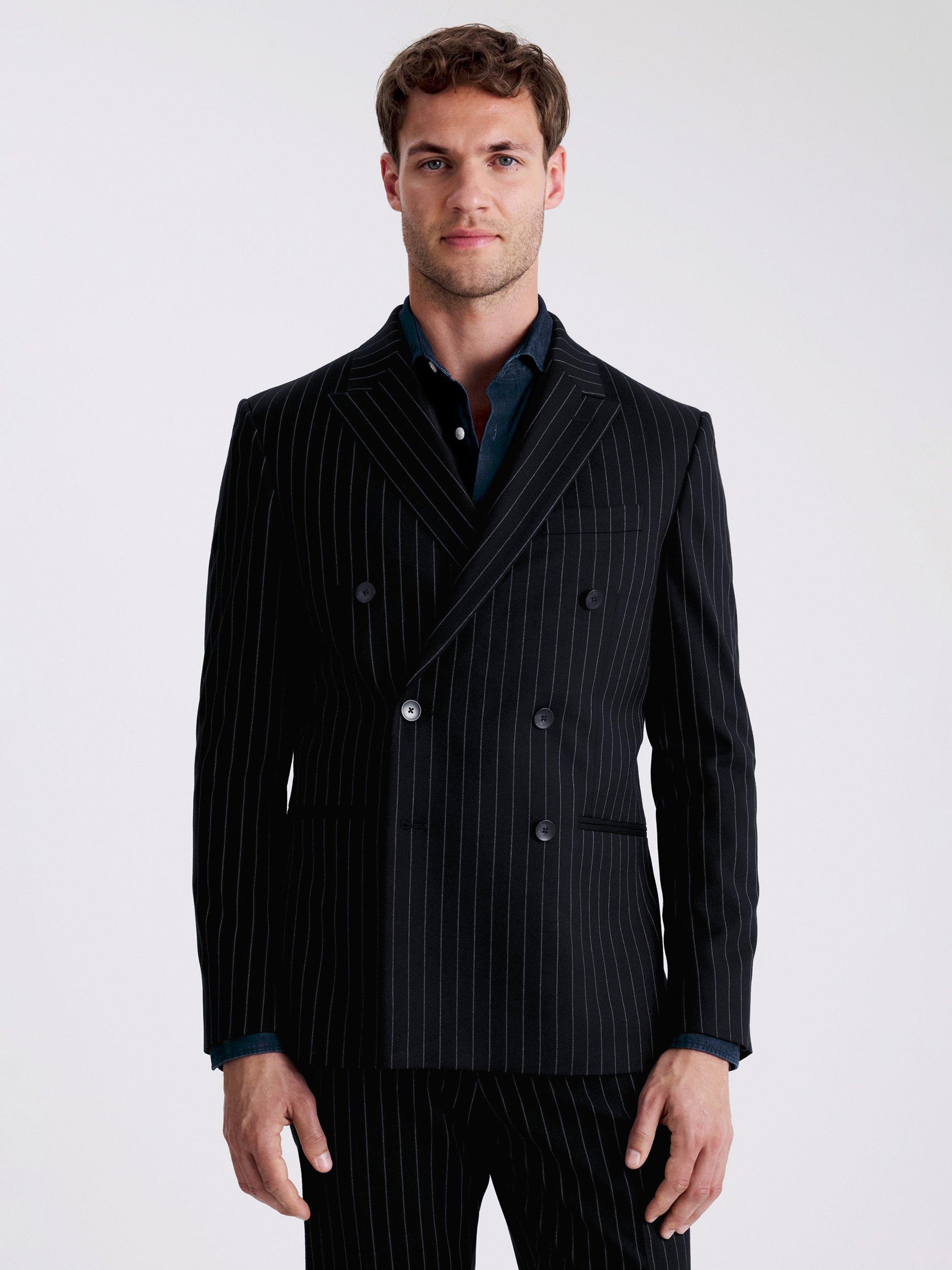 Product image 1 of 6, which shows Moss Slim Fit Stripe Suit Jacket, Navy, 36S