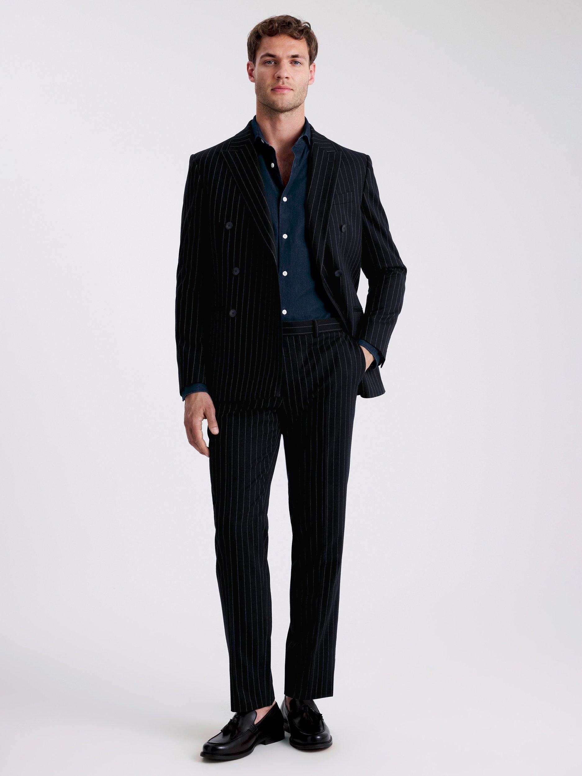 Product image 2 of 6, which shows Moss Slim Fit Stripe Suit Jacket, Navy, 36S