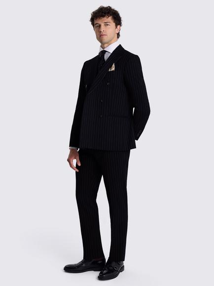 Moss Slim Fit Stripe Suit Jacket, Navy - view 2, Navy
