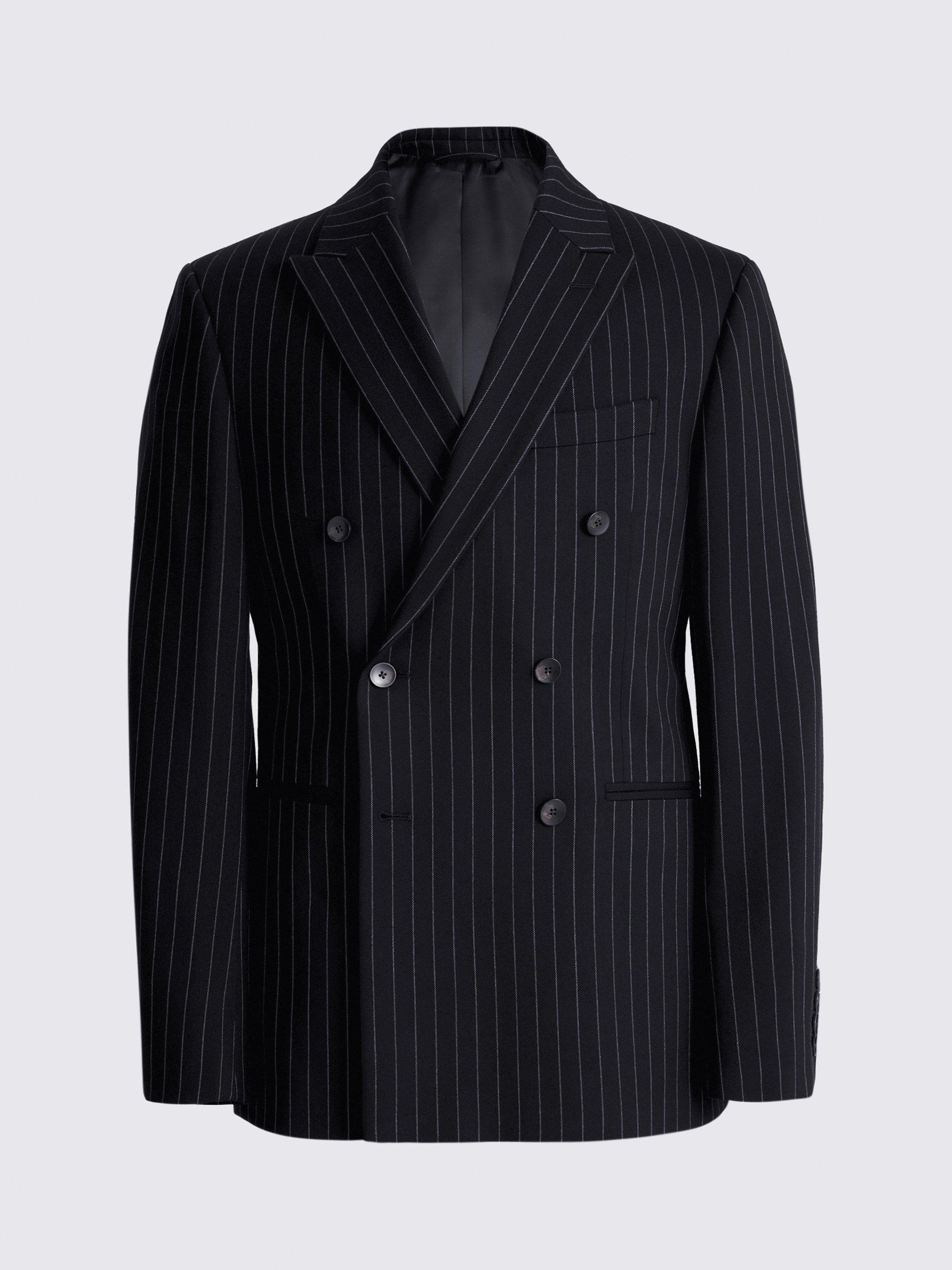 Product image 6 of 6, which shows Moss Slim Fit Stripe Suit Jacket, Navy, 36S