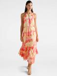 Forever New Casey Abstract Halterneck Godet Midi Dress, Multi
