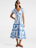 Forever New Iris Tiered Ruffle Midi Dress, Blue/Multi