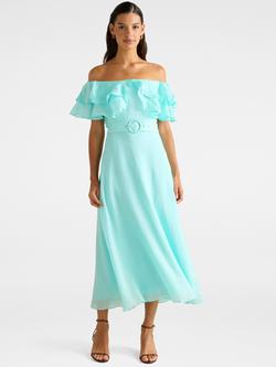 Forever New Jemima Ruffle Midi Dress, Aqua Splash, Aqua Splash