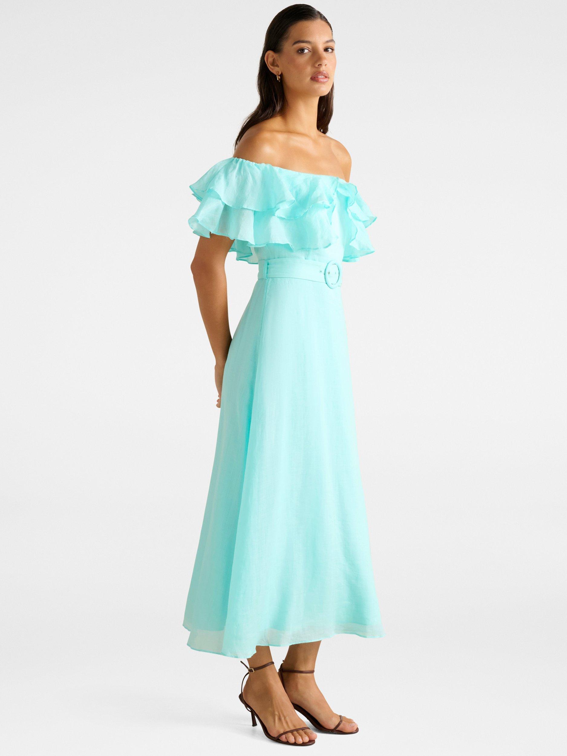 Product image 3 of 4, which shows Forever New Jemima Ruffle Midi Dress, Aqua Splash, 4