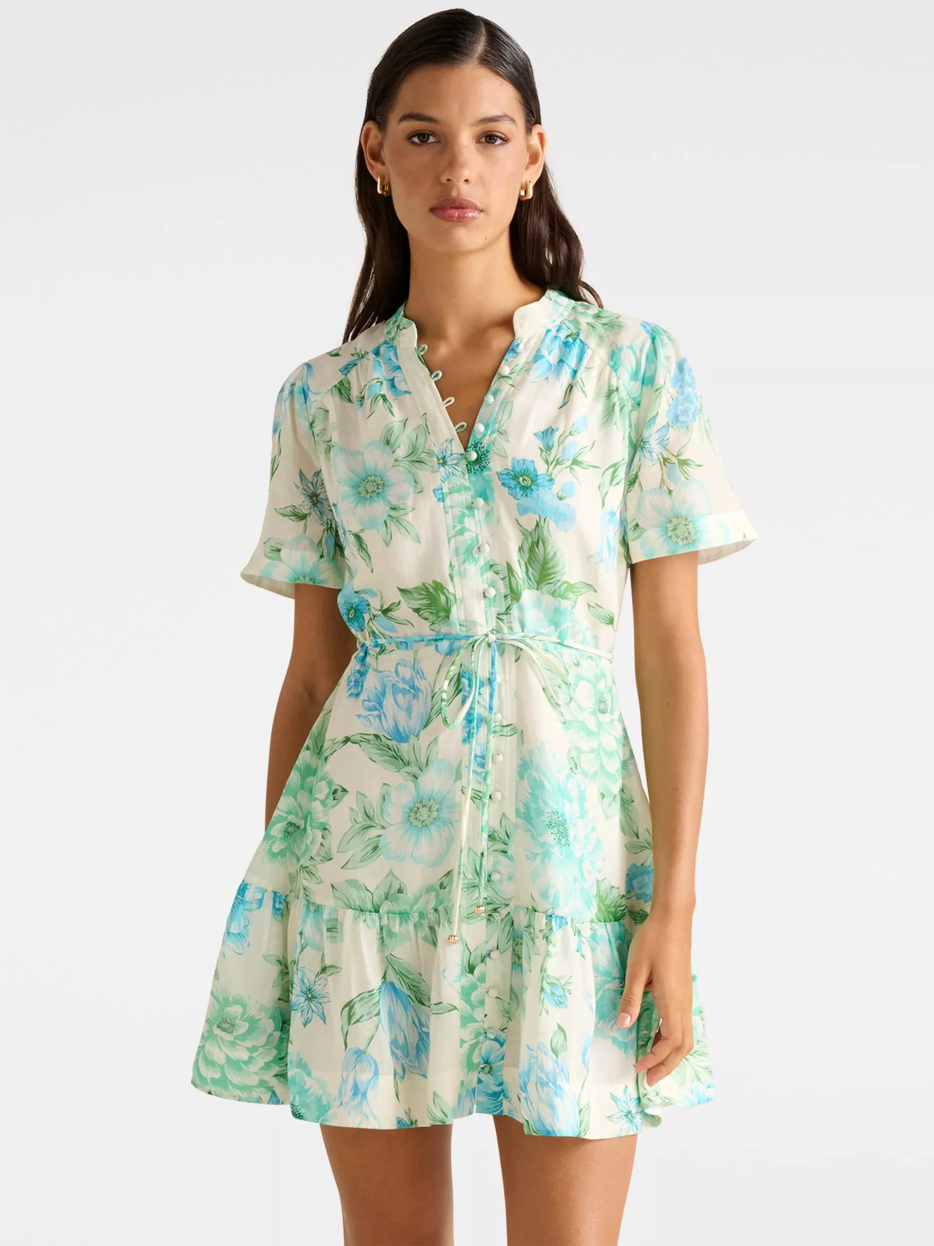 Forever New Jodie Floral Skater Mini Dress, Green