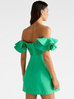 Forever New Kenzie Off Linen Blend Shoulder Ruffle Mini Dress, Holly Green - view 2, Holly Green