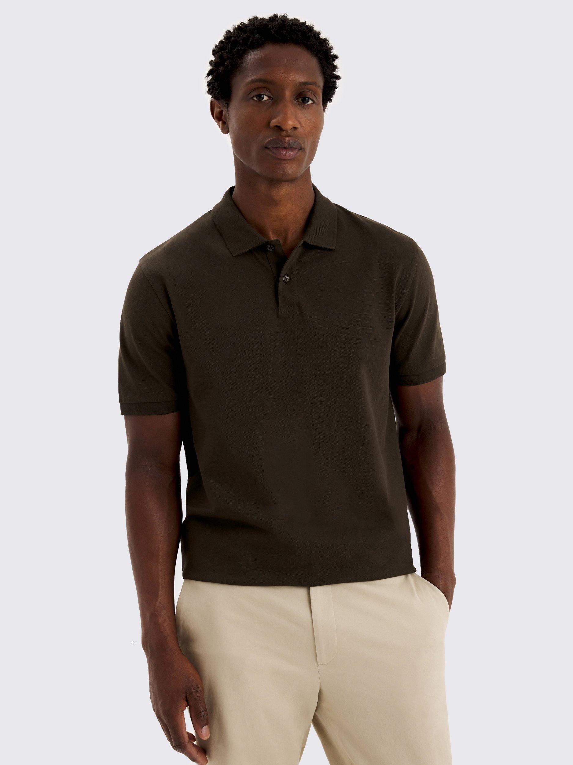 Product image 1 of 4, which shows Moss Cotton Blend Regular Fit Short Sleeve Pique Polo Shirt, Brown, S