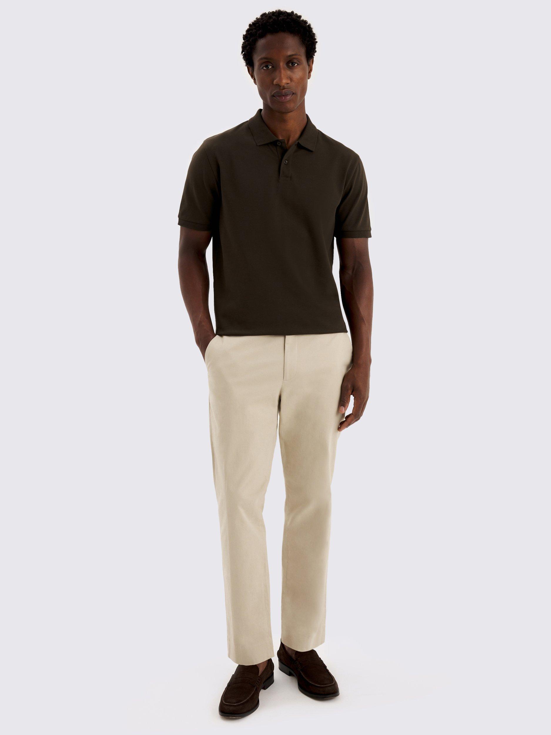 Product image 2 of 4, which shows Moss Cotton Blend Regular Fit Short Sleeve Pique Polo Shirt, Brown, S